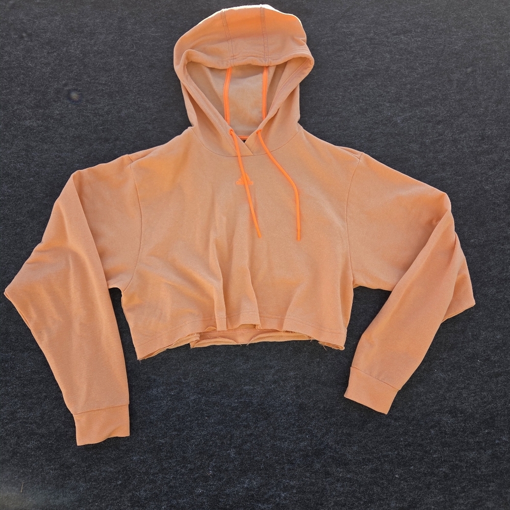 Adidas Women's 3 bar wash cropped hoodie Orange Size M H60357